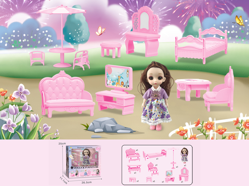 23PCS 6-Inch Doll With Furniture Toy