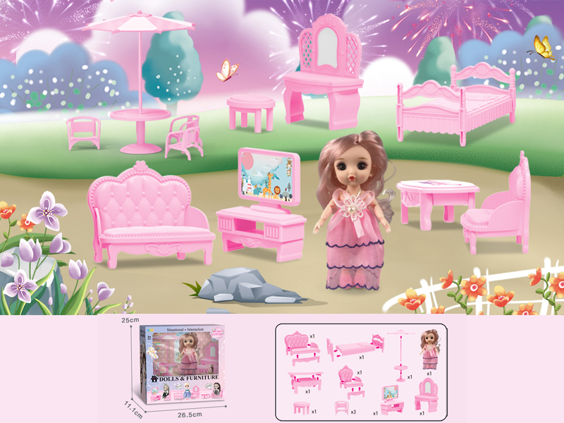 23PCS 6-Inch Doll With Furniture Toy