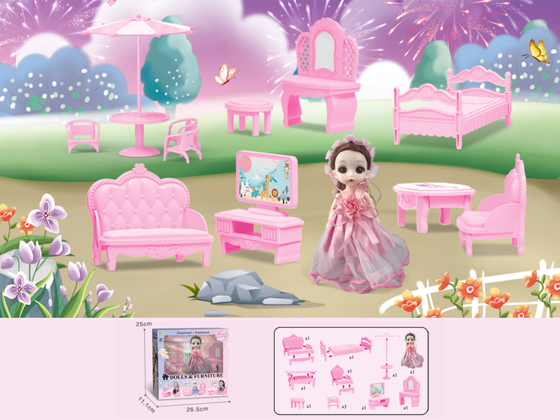 23PCS 6-Inch Doll With Furniture Toy