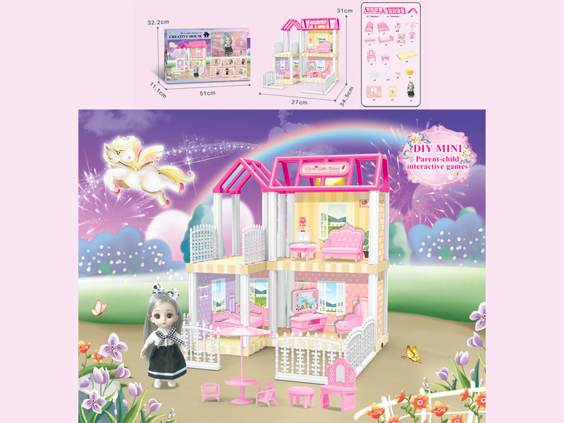 23PCS DIY Villa Toy With 6-Inch Doll With Light