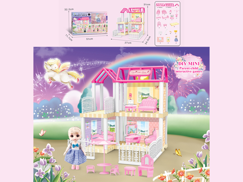 23PCS DIY Villa Toy With 6-Inch Doll With Light