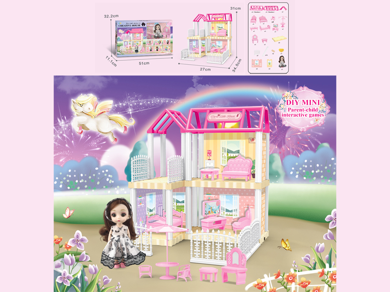 23PCS DIY Villa Toy With 6-Inch Doll With Light