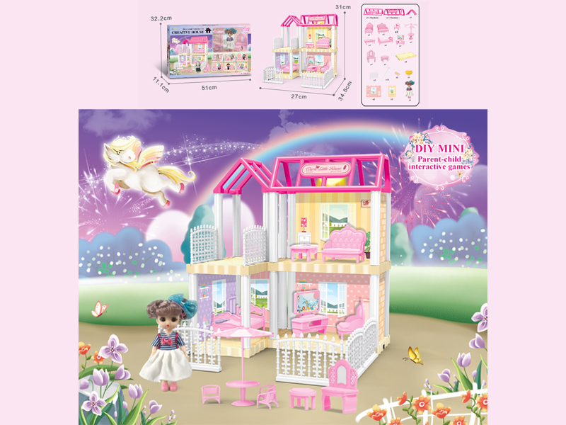 23PCS DIY Villa Toy With 6-Inch Doll With Light