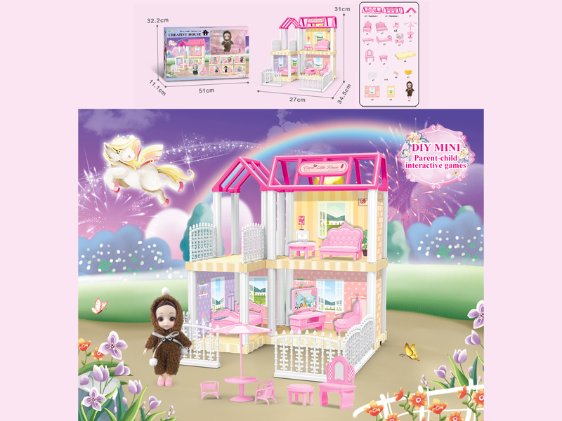 23PCS DIY Villa Toy With 6-Inch Doll With Light