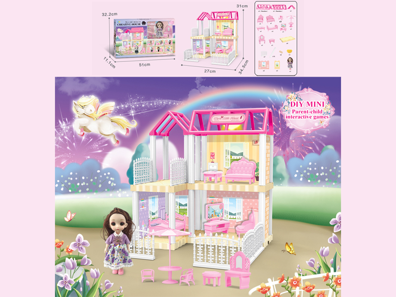 23PCS DIY Villa Toy With 6-Inch Doll With Light