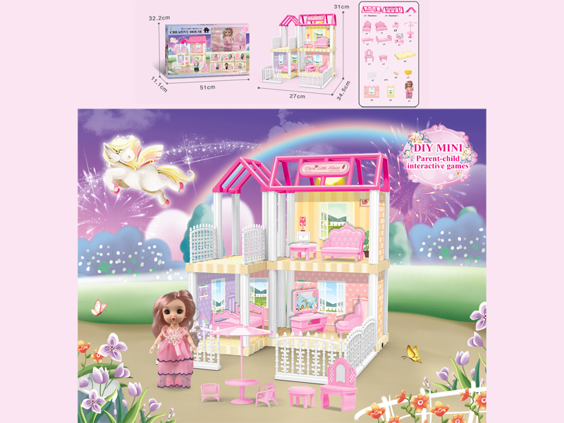 23PCS DIY Villa Toy With 6-Inch Doll With Light