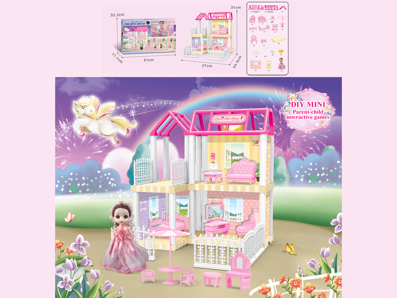 23PCS DIY Villa Toy With 6-Inch Doll With Light