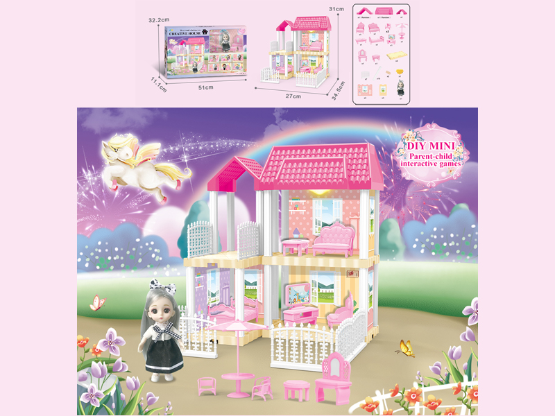 23PCS DIY Villa Toy With 6-Inch Doll With Light