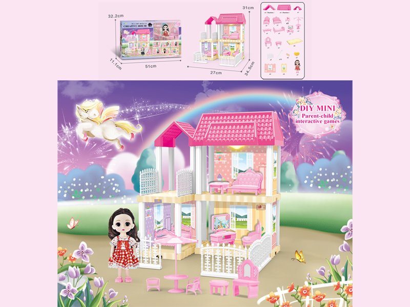 23PCS DIY Villa Toy With 6-Inch Doll With Light