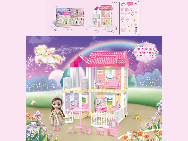 23PCS DIY Villa Toy With 6-Inch Doll With Light