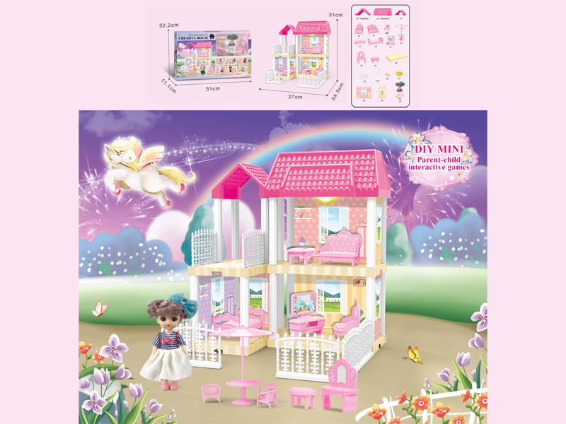 23PCS DIY Villa Toy With 6-Inch Doll With Light