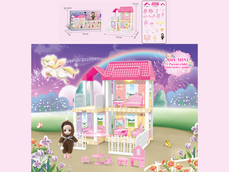 23PCS DIY Villa Toy With 6-Inch Doll With Light