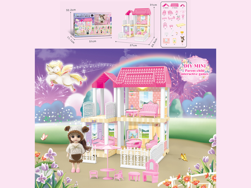 23PCS DIY Villa Toy With 6-Inch Doll With Light