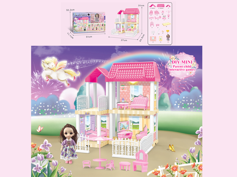 23PCS DIY Villa Toy With 6-Inch Doll With Light
