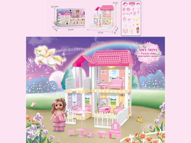 23PCS DIY Villa Toy With 6-Inch Doll With Light