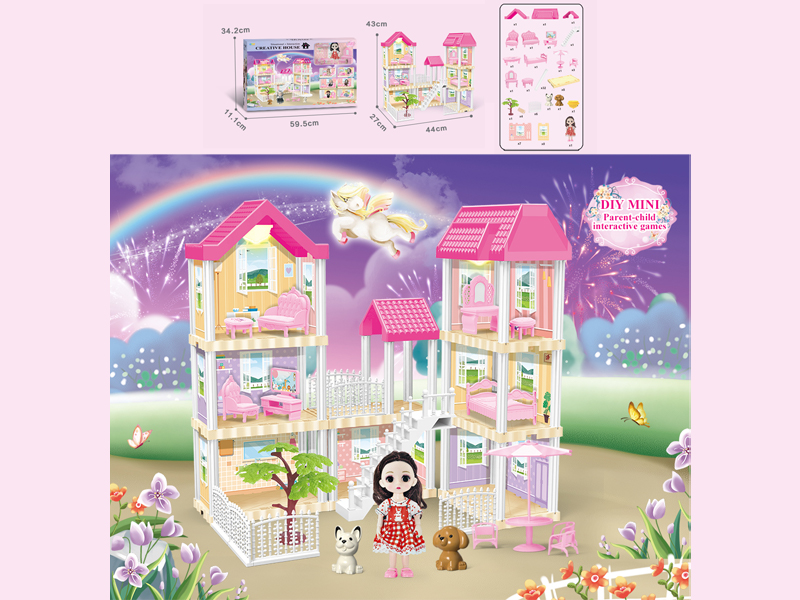 130PCS DIY Villa Toy With 6-Inch Doll With Double Light