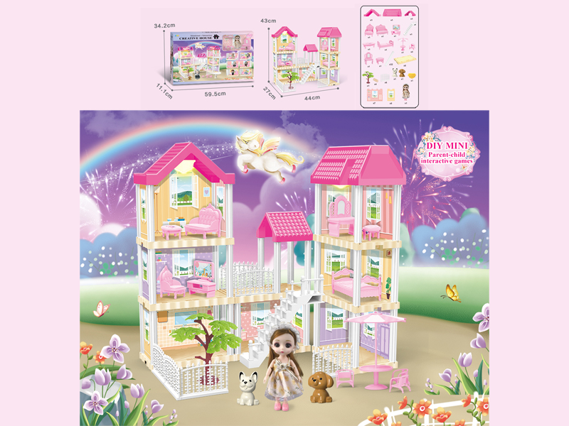130PCS DIY Villa Toy With 6-Inch Doll With Double Light