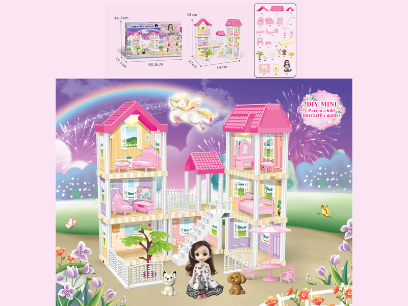 130PCS DIY Villa Toy With 6-Inch Doll With Double Light