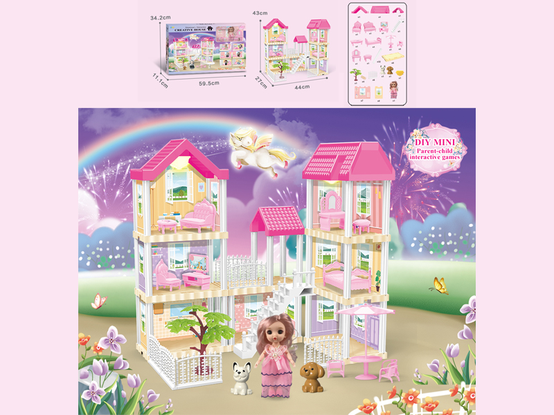 130PCS DIY Villa Toy With 6-Inch Doll With Double Light