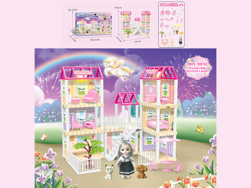 130PCS DIY Villa Toy With 6-Inch Doll With Double Light