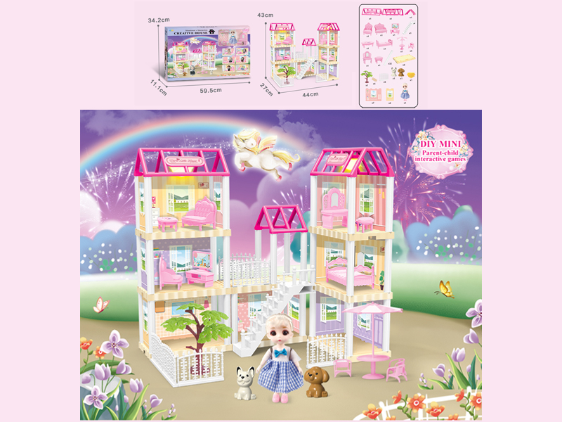 130PCS DIY Villa Toy With 6-Inch Doll With Double Light
