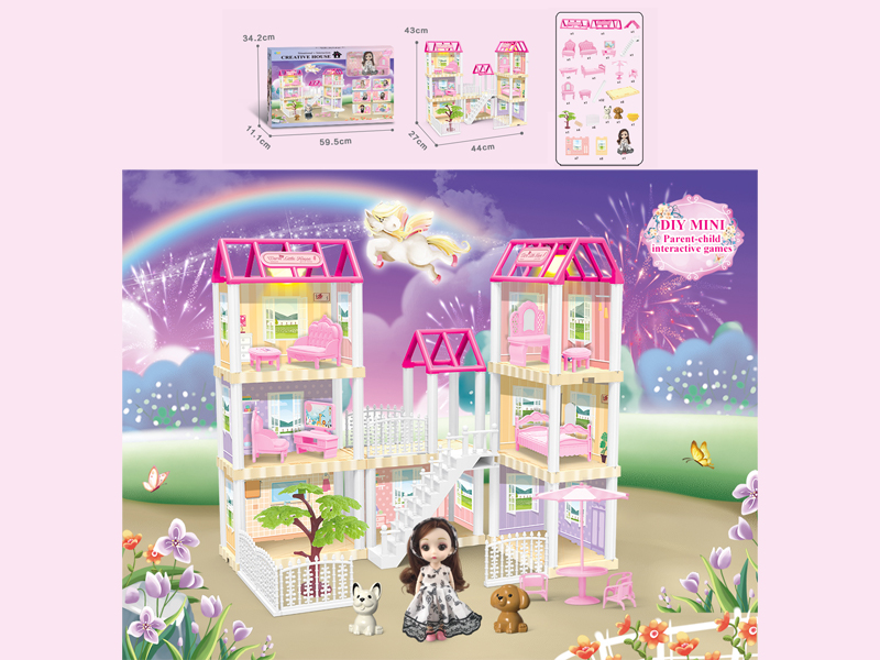 130PCS DIY Villa Toy With 6-Inch Doll With Double Light