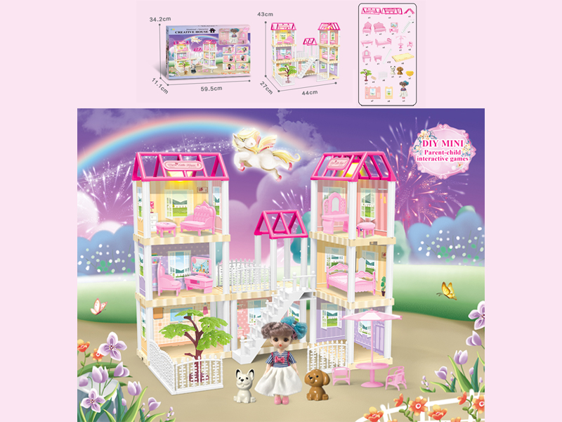 130PCS DIY Villa Toy With 6-Inch Doll With Double Light