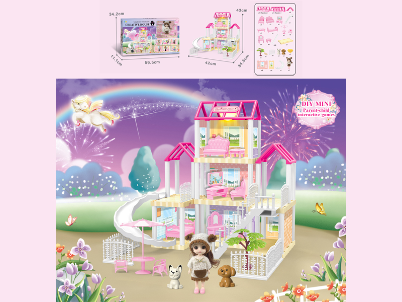 117PCS DIY Villa Toy With 6-Inch Doll With Light