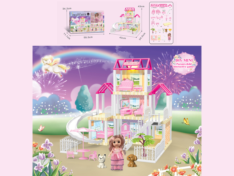 117PCS DIY Villa Toy With 6-Inch Doll With Light