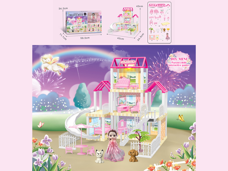 117PCS DIY Villa Toy With 6-Inch Doll With Light