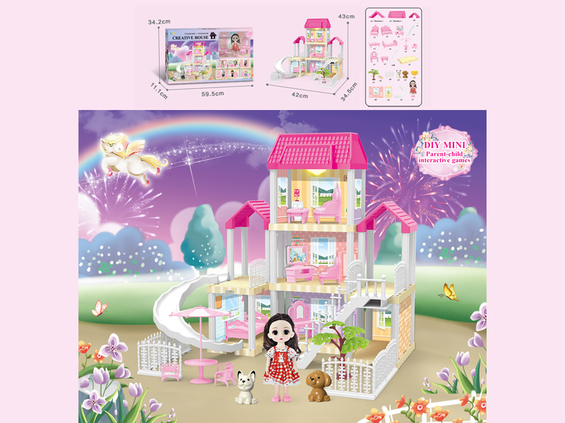 117PCS DIY Villa Toy With 6-Inch Doll With Light