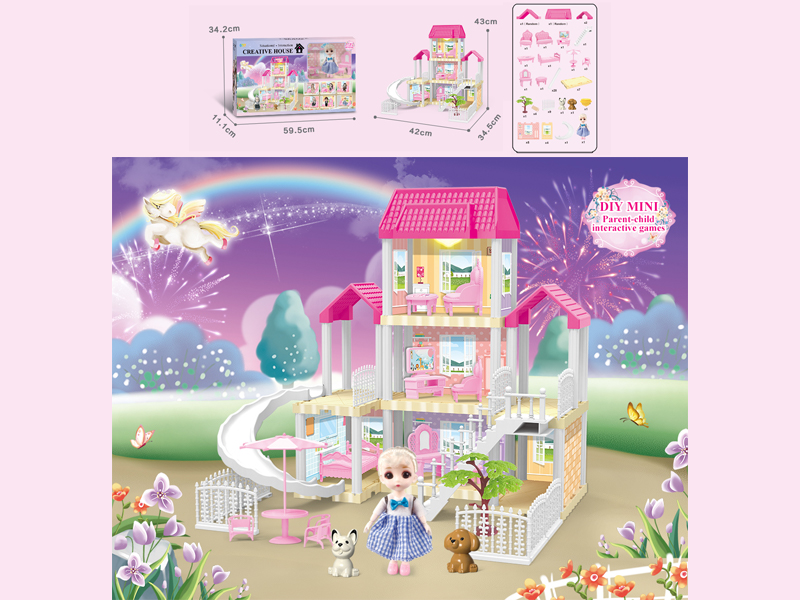 117PCS DIY Villa Toy With 6-Inch Doll With Light