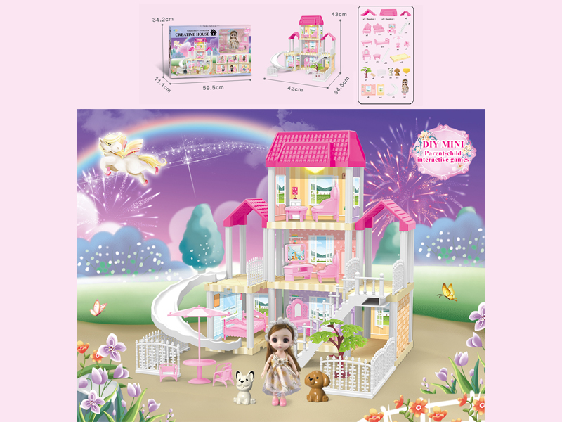 117PCS DIY Villa Toy With 6-Inch Doll With Light