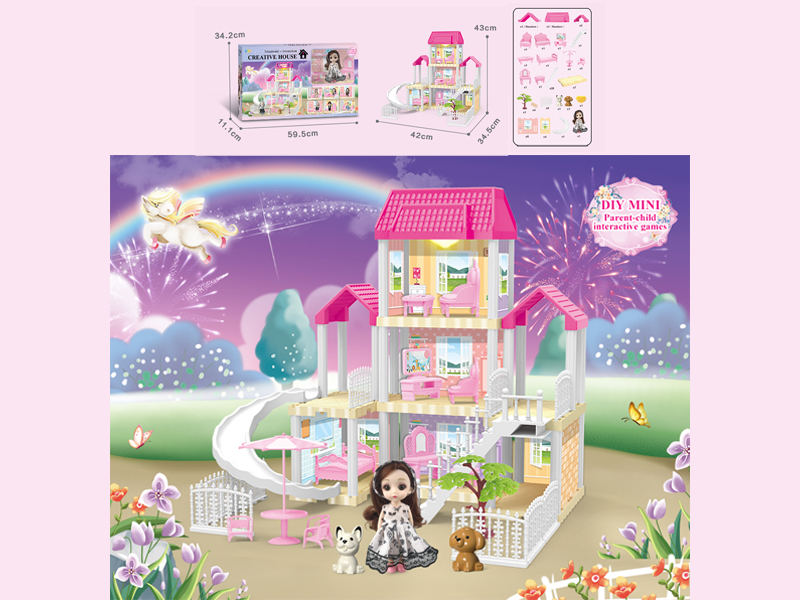 117PCS DIY Villa Toy With 6-Inch Doll With Light