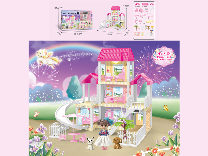 117PCS DIY Villa Toy With 6-Inch Doll With Light
