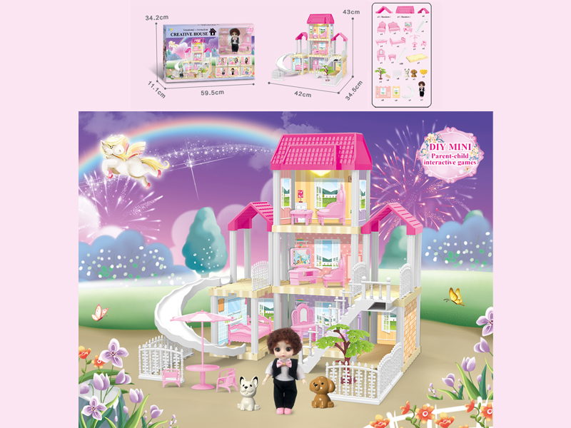 117PCS DIY Villa Toy With 6-Inch Doll With Light
