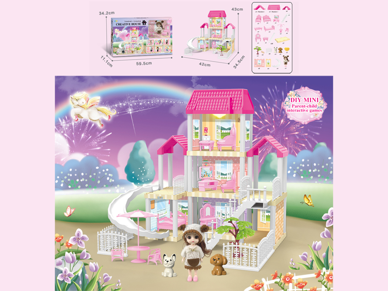 117PCS DIY Villa Toy With 6-Inch Doll With Light