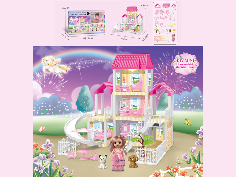 117PCS DIY Villa Toy With 6-Inch Doll With Double Light
