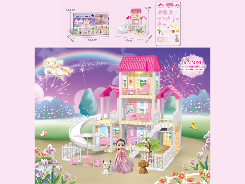 117PCS DIY Villa Toy With 6-Inch Doll With Double Light