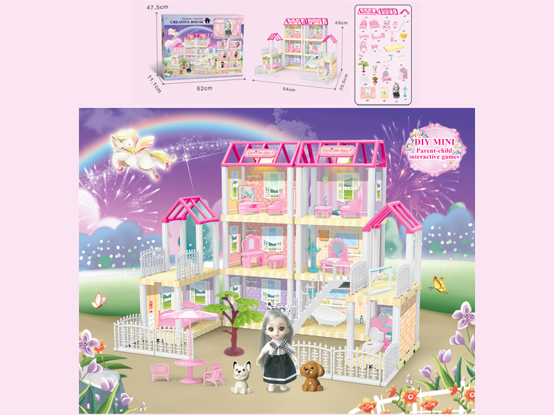 167PCS DIY Villa Toy With 6-Inch Doll With Double Light