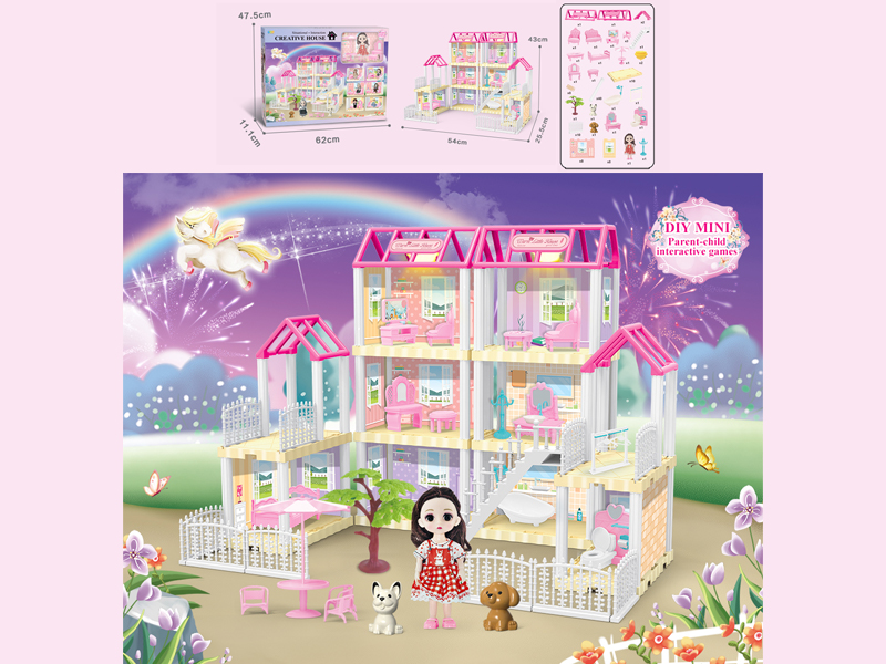 167PCS DIY Villa Toy With 6-Inch Doll With Double Light