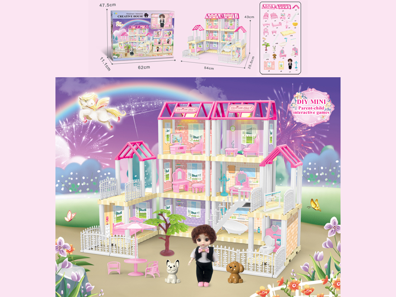 167PCS DIY Villa Toy With 6-Inch Doll With Double Light