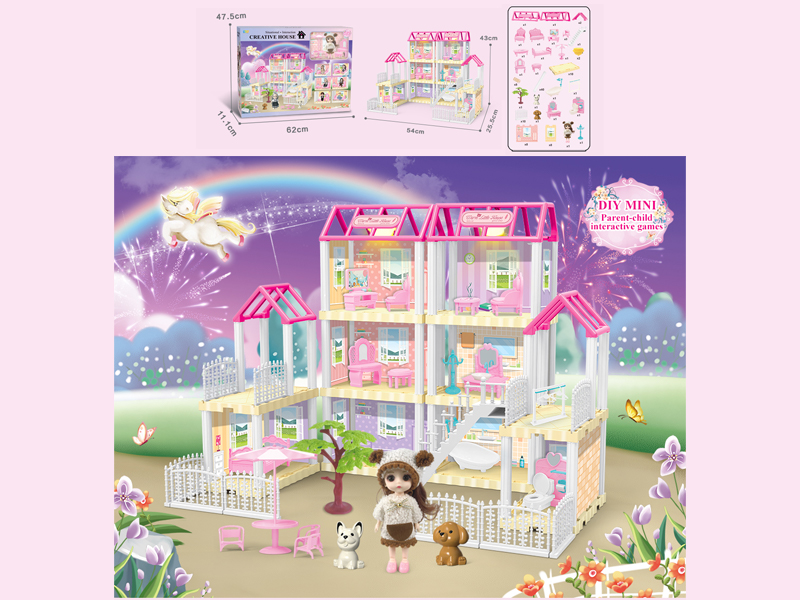 167PCS DIY Villa Toy With 6-Inch Doll With Double Light