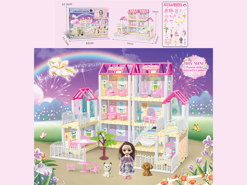 167PCS DIY Villa Toy With 6-Inch Doll With Double Light