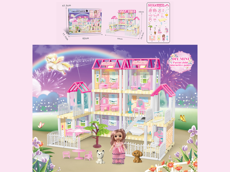167PCS DIY Villa Toy With 6-Inch Doll With Double Light