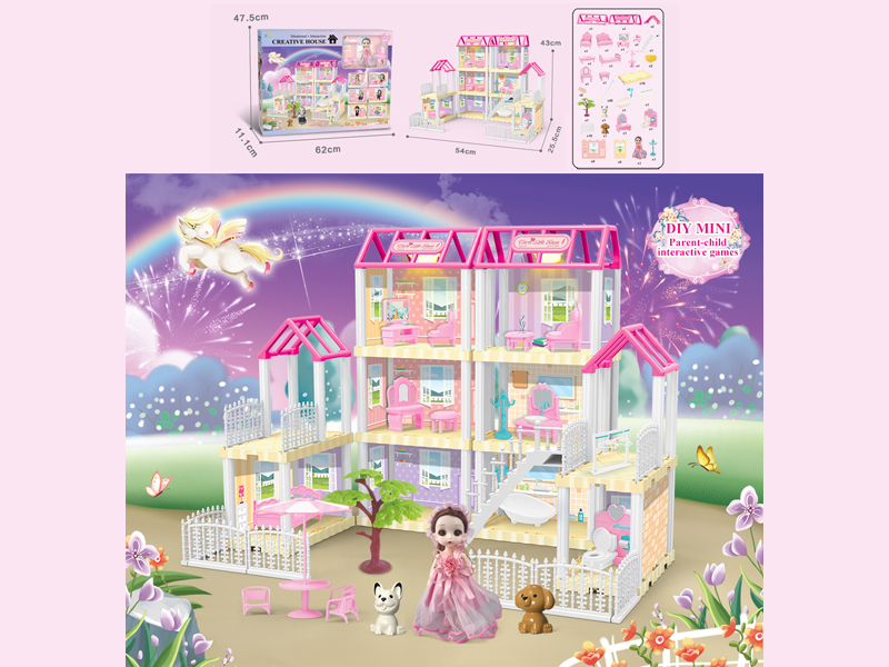 167PCS DIY Villa Toy With 6-Inch Doll With Double Light