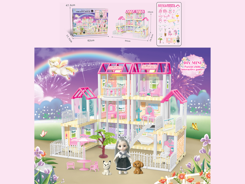 173PCS DIY Villa Toy With 6-Inch Doll With Double Light