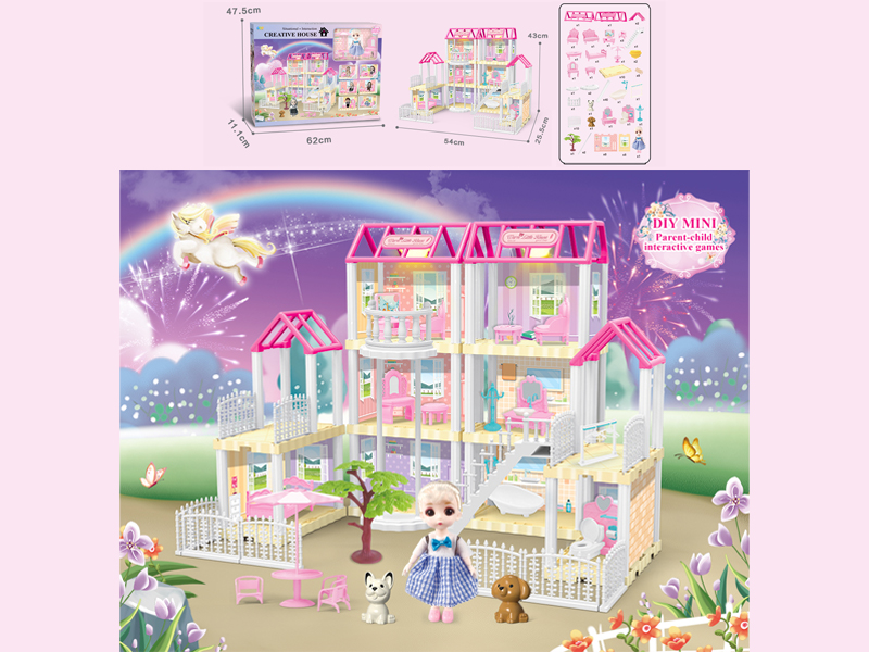 173PCS DIY Villa Toy With 6-Inch Doll With Double Light