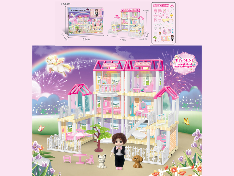 173PCS DIY Villa Toy With 6-Inch Doll With Double Light