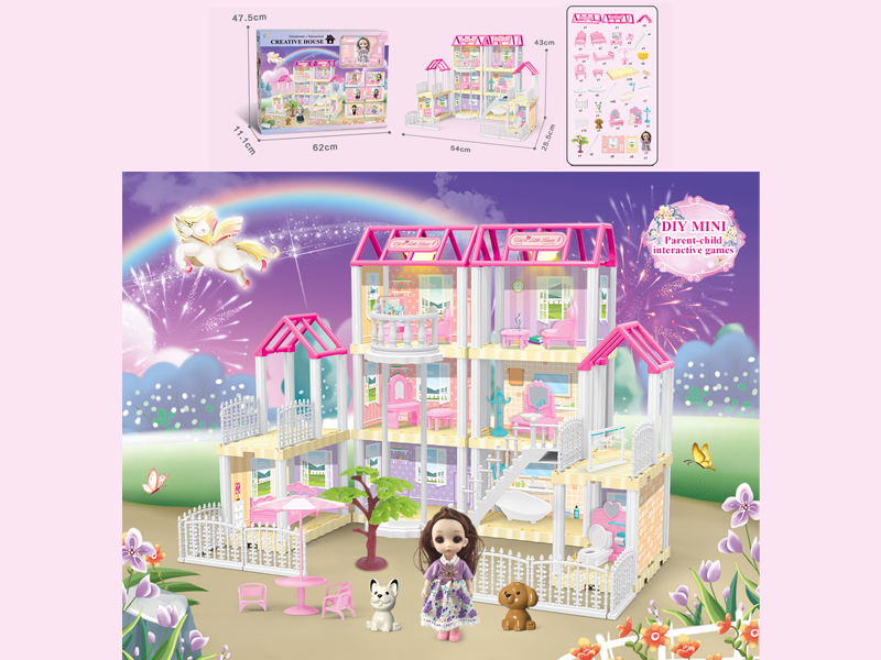 173PCS DIY Villa Toy With 6-Inch Doll With Double Light